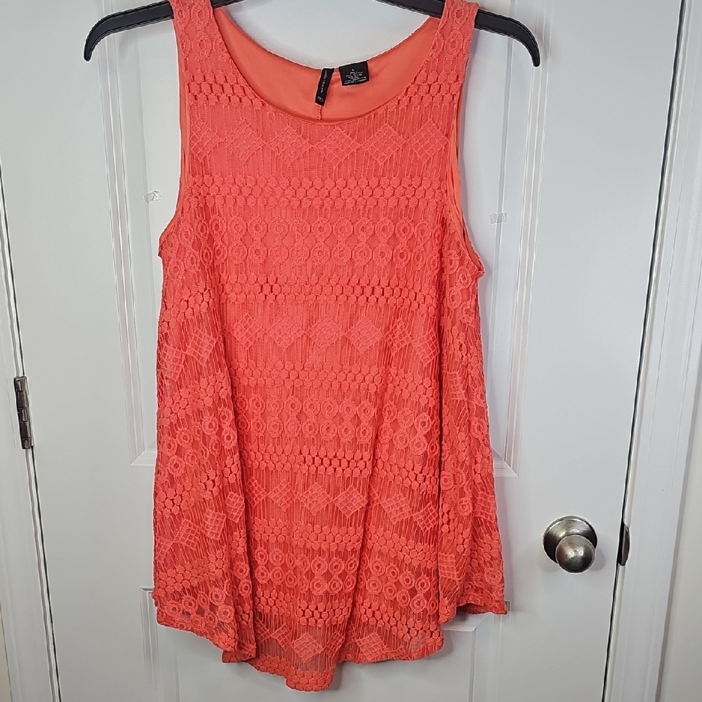 New Directions Vibrant Coral‎ Lace Tank Top